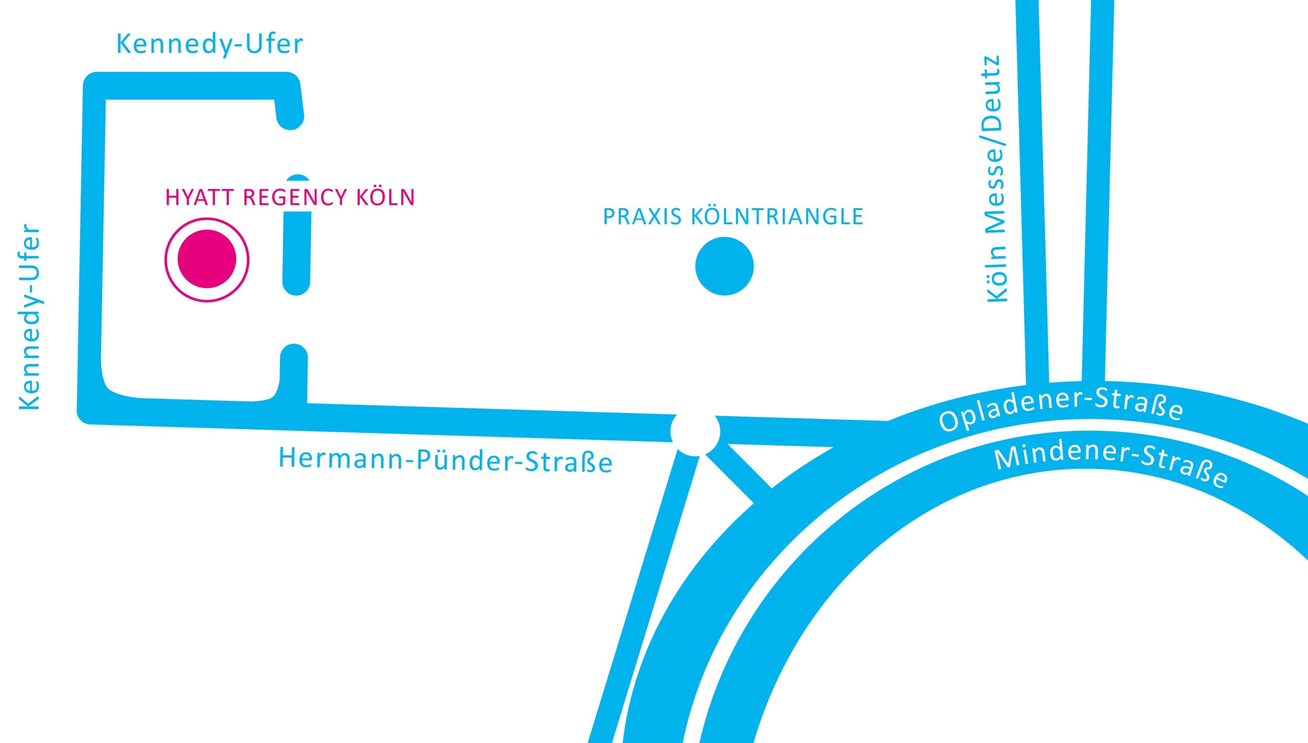 Anfahrtsskizze Parkhaus Hyatt Regency Köln, Kennedy-Ufer 2a 50679 Köln